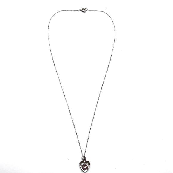 Vintage La Mode Marked Heart Pendant Necklace Sterling Silver MCM Star Starburst - Picture 6 of 6